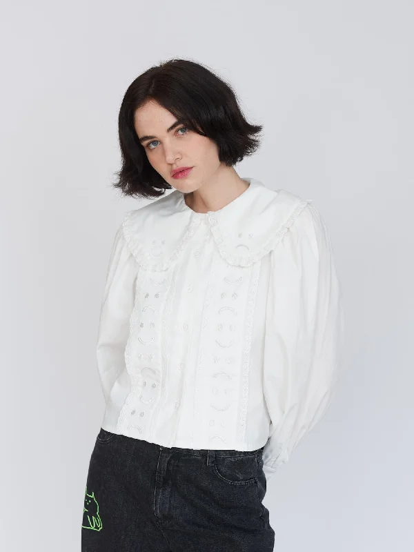 Happy Sad Embroidery Shirt-- Real Fur Shearling Chenille