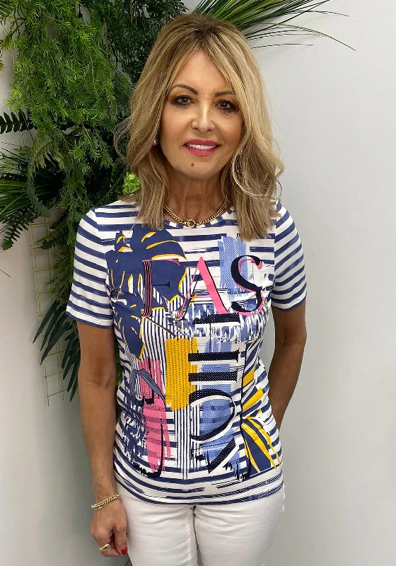 Barbara Lebek Stripe Abstract Print T-Shirt, Blue Multi-- Elasticated Padded Insulated Barbara Lebek Stripe Abstract Print T-Shirt, Blue Multi-- Elasticated Padded Insulated
