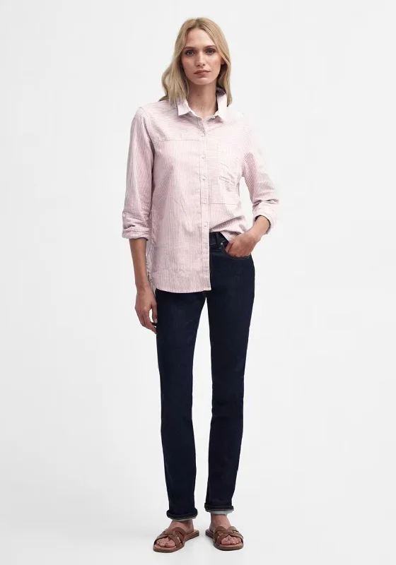 Barbour Womens Beachfront Pinstripe Shirt, Shell Pink-- Real Fur Shearling Chenille