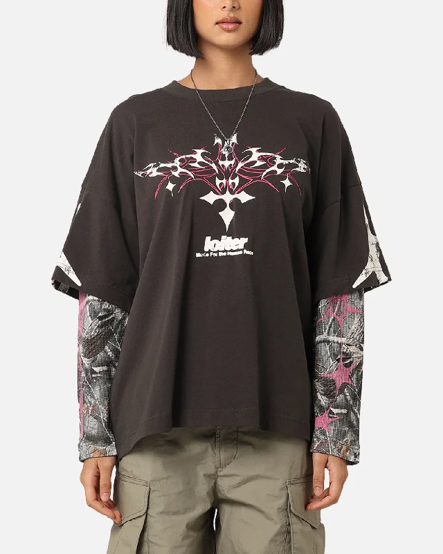 Loiter Seek N Destroy Long Sleeve T-Shirt Charcoal-- Terry Blend Velvet Blend Canvas Blend Loiter Seek N Destroy Long Sleeve T-Shirt Charcoal-- Terry Blend Velvet Blend Canvas Blend