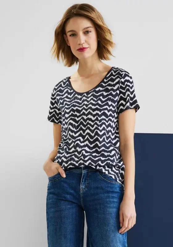 Street One Gerda Zig Zag Print T-Shirt, Deep Blue-- Seamless Knitted Crochet
