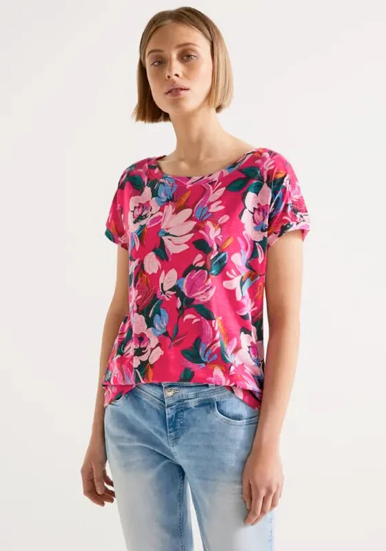 Street One Floral Print T-Shirt, Berry Rose-- Nylon Fabric Polyester Fabric Spandex Fabric Street One Floral Print T-Shirt, Berry Rose-- Nylon Fabric Polyester Fabric Spandex Fabric