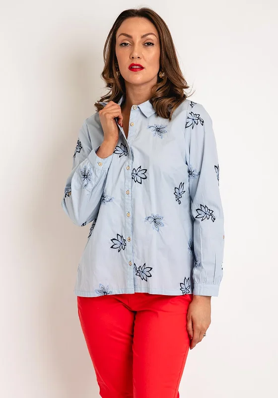 White Stuff Sophie Embroidered Shirt, Blue Multi-- Notch Collar Peter Pan Collar Cowl Neck White Stuff Sophie Embroidered Shirt, Blue Multi-- Notch Collar Peter Pan Collar Cowl Neck