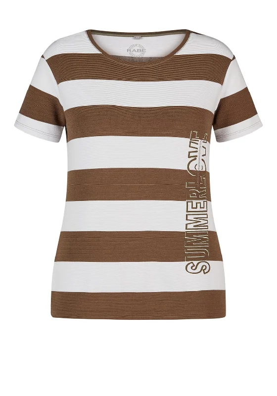 Rabe Ribbed Stripe T-Shirt, Brown & White-- Mesh Blend Leather Blend Suede Blend
