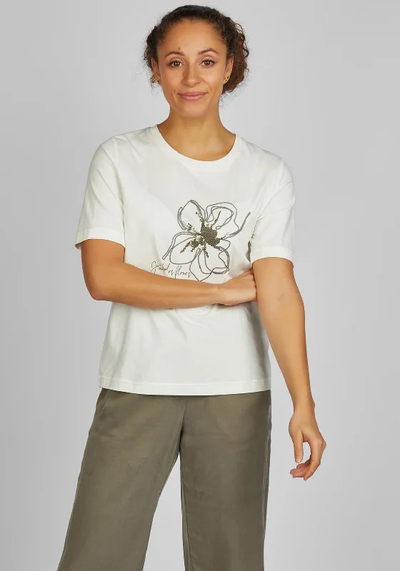 Rabe Sequin Flower T-Shirt, Off White-- Collared Crew Neck Turtle Neck