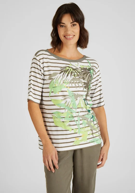 Rabe Palm Tree Striped T-Shirt, Khaki Multi-- V-Neck T-Shirt Long Sleeve Cotton