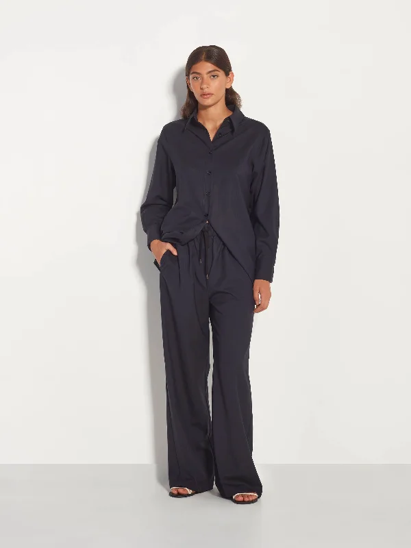 Pia Pant (Wool Shirting) Ink-- Cashmere Blend Cotton Blend Poly Blend