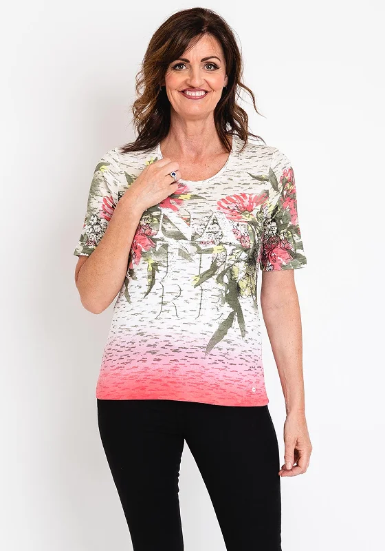 Olsen Mix Print T-Shirt, Multi-- Hooded Caped Shawl Collar