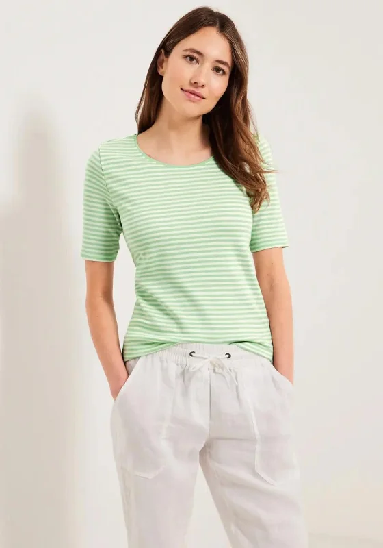 Cecil Round Neck Striped T-Shirt, Sage Green-- Mesh Canvas Denim