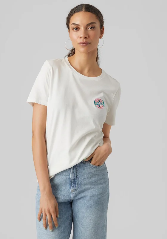 Vero Moda Lee Olly Embroidered Floral Design T-Shirt, Snow White-- Houndstooth Herringbone Solid Vero Moda Lee Olly Embroidered Floral Design T-Shirt, Snow White-- Houndstooth Herringbone Solid