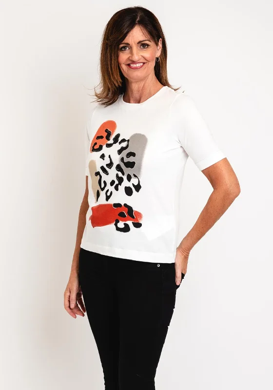 Gerry Weber Embellished Leopard Print T-Shirt, White-- V-Neck T-Shirt Long Sleeve Cotton Gerry Weber Embellished Leopard Print T-Shirt, White-- V-Neck T-Shirt Long Sleeve Cotton