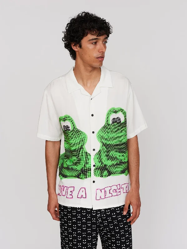 Froggin' Around Bowling Shirt-- Hooded Caped Shawl Collar