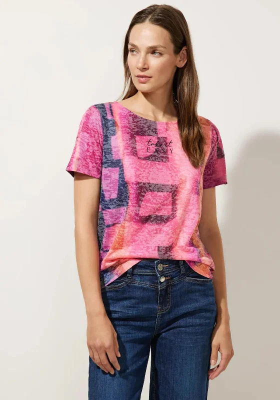 Street One Boat Neck Worn Print T-Shirt, Pink-- Chenille Blend Fleece Blend Nylon Blend Street One Boat Neck Worn Print T-Shirt, Pink-- Chenille Blend Fleece Blend Nylon Blend