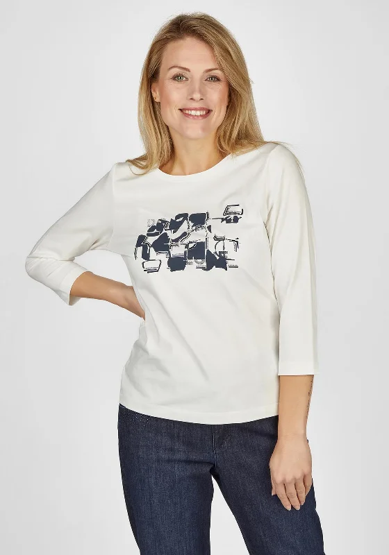 Rabe Abstract Rhinestone Detail T-Shirt, Off White & Navy-- Houndstooth Herringbone Solid Rabe Abstract Rhinestone Detail T-Shirt, Off White & Navy-- Houndstooth Herringbone Solid