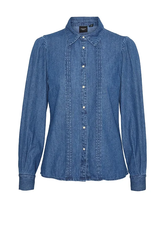 Vero Moda Eudora Frill Denim Shirt, Medium Blue Denim-- Terry Blend Velvet Blend Canvas Blend Vero Moda Eudora Frill Denim Shirt, Medium Blue Denim-- Terry Blend Velvet Blend Canvas Blend