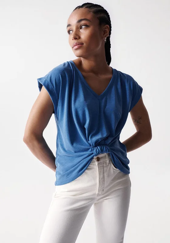 Salsa Gathered Hem T-Shirt, Medium Blue-- Sequined Glittery Shiny