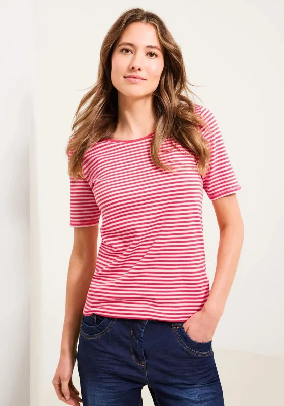 Cecil Round Neck Striped T-Shirt, Raspberry-- Chenille Brocade Lace