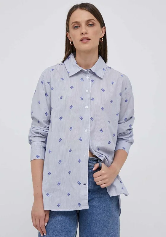 Tommy Hilfiger Womens Striped Easy Fit Shirt, Blue & White-- Elasticated Padded Insulated Tommy Hilfiger Womens Striped Easy Fit Shirt, Blue & White-- Elasticated Padded Insulated