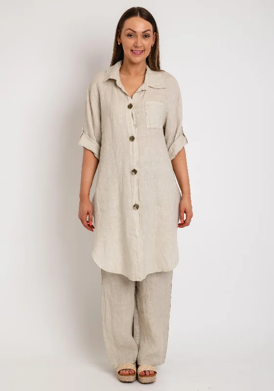 The Serafina Collection One Size Long Button Shirt, Taupe-- Zippered Front Buttoned Front Snap Front The Serafina Collection One Size Long Button Shirt, Taupe-- Zippered Front Buttoned Front Snap Front