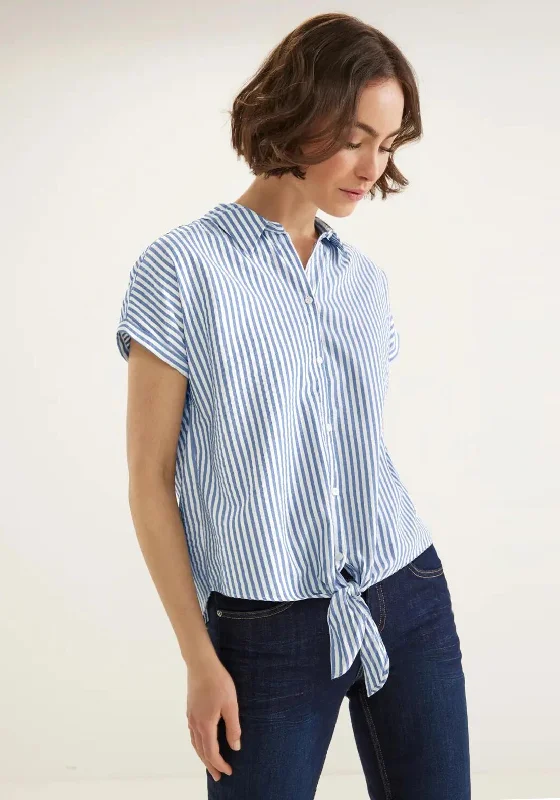 Street One Tie Stripe Shirt, Blue & White-- Houndstooth Herringbone Solid