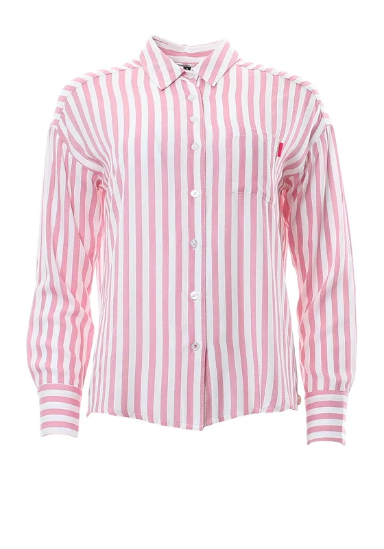 Rant & Rave Aurelia Striped Shirt, Pink-- Hooded Caped Shawl Collar