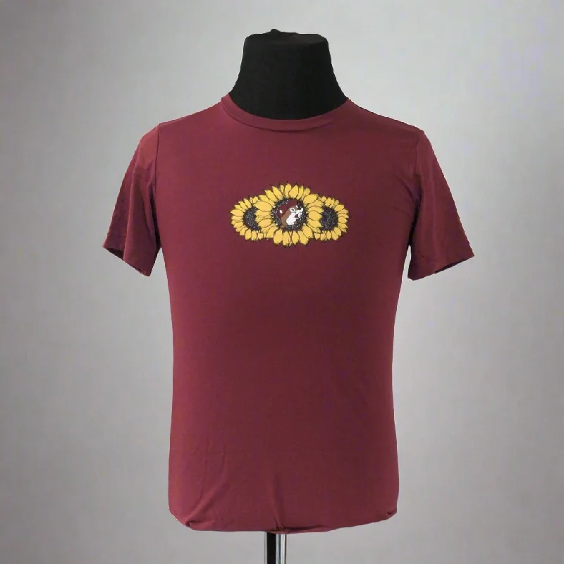 Buc-ee's "Sunflower Positivity" Maroon T-Shirt-- Fitted T-Shirt Seamless Stretchy