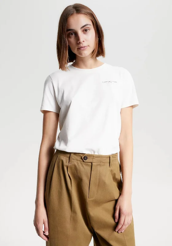 Tommy Hilfiger Womens 1985 Logo T-Shirt, White-- Knit Fabric Woven Fabric Fleece Fabric Tommy Hilfiger Womens 1985 Logo T-Shirt, White-- Knit Fabric Woven Fabric Fleece Fabric