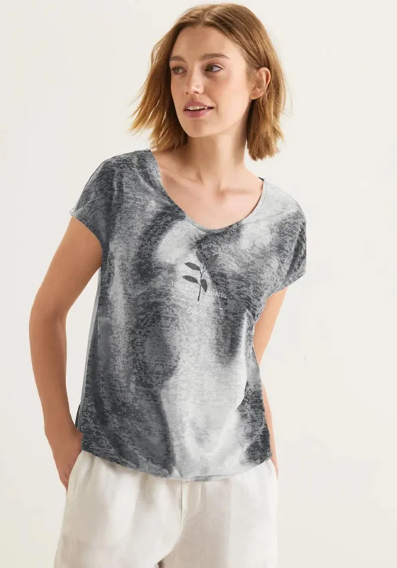 Street One Tie Dye Print T-Shirt, Grey-- Ribbed T-Shirt High Neck Heavyweight