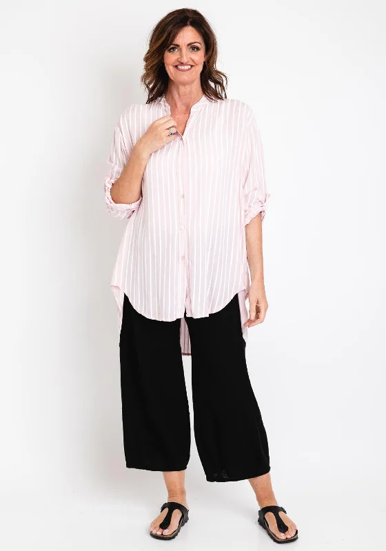 Serafina Collection One Size Stripe Print Shirt, Pink-- Print Jacquard Patchwork