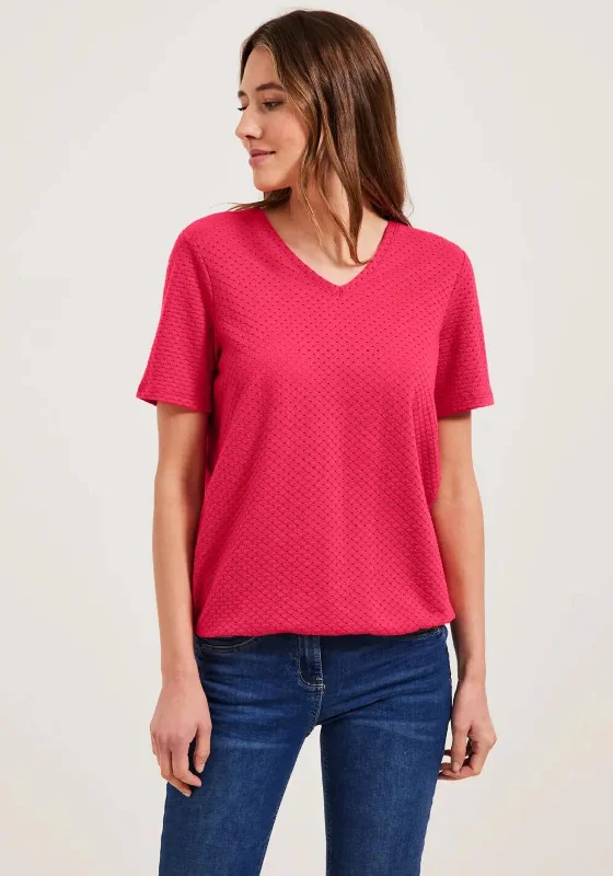 Cecil Crochet Look T-Shirt, Strawberry Red-- Front Pockets Side Pockets Patch Pockets Cecil Crochet Look T-Shirt, Strawberry Red-- Front Pockets Side Pockets Patch Pockets