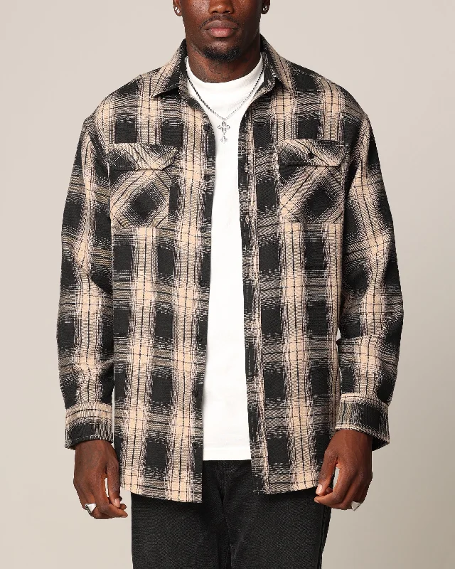 Saint Morta Icon Flannel Shirt Tan/Black-- Mesh Fabric Canvas Fabric Denim Fabric