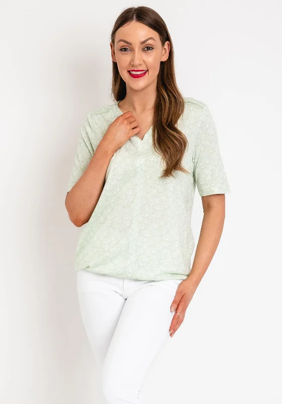 Cecil Elasticated Hem Print T-Shirt, Sage Green-- Notch Collar Peter Pan Collar Cowl Neck Cecil Elasticated Hem Print T-Shirt, Sage Green-- Notch Collar Peter Pan Collar Cowl Neck