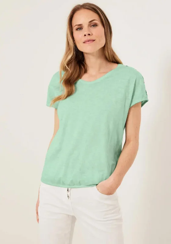 Cecil Open Buttoned Shoulder T-Shirt, Sage Green-- Zippered Buttoned Snapped