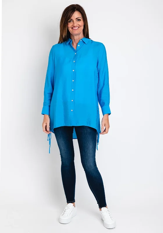 b.young Long Length Tie Hem Shirt, Blue-- Beaded Sequined Faux Fur
