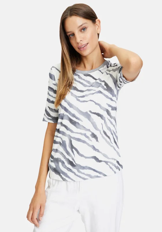 Betty Barclay Animal Print T-Shirt, Silver & White-- Mesh Blend Leather Blend Suede Blend Betty Barclay Animal Print T-Shirt, Silver & White-- Mesh Blend Leather Blend Suede Blend