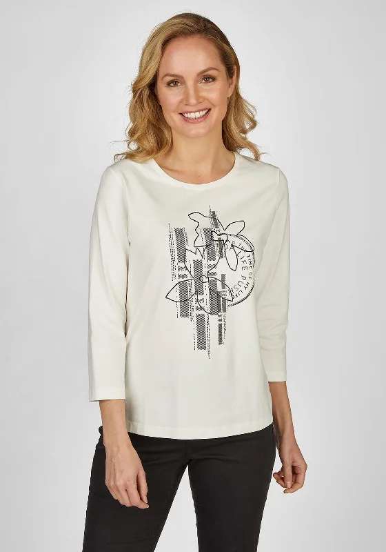 Rabe Flower Print T-shirt, Off-White-- Satin Blend Silk Blend Wool Blend