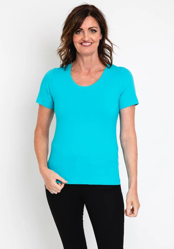 Dolcezza Round Neck T-Shirt, Aqua-- Terry Blend Velvet Blend Canvas Blend
