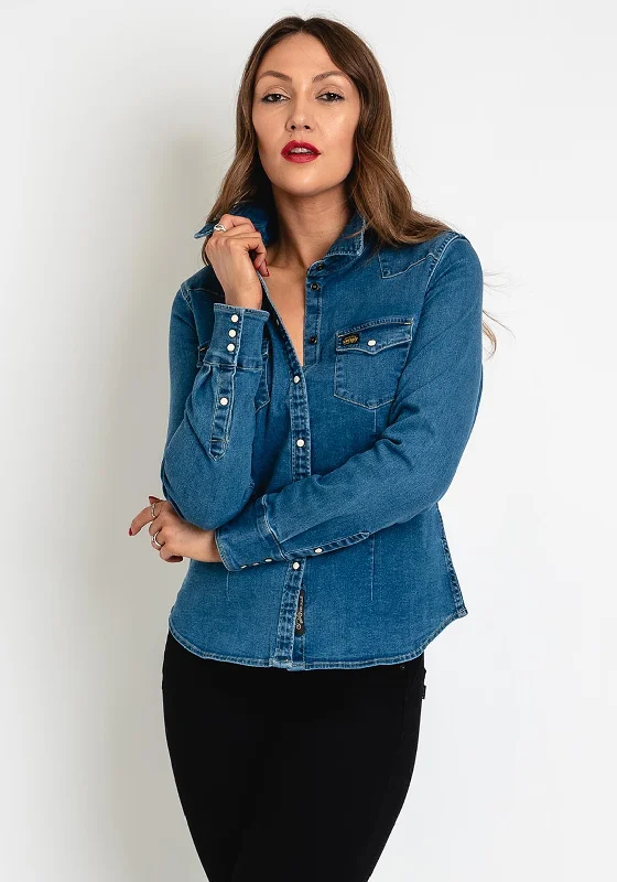 Superdry Western Denim Shirt, Arizona Blue-- Faux Fur Fabric Real Fur Fabric Shearling Fabric Superdry Western Denim Shirt, Arizona Blue-- Faux Fur Fabric Real Fur Fabric Shearling Fabric