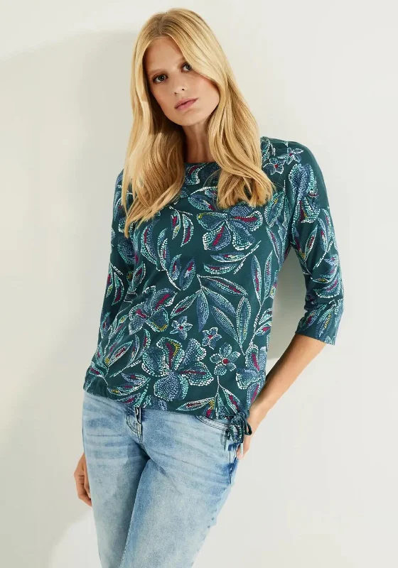 Cecil All Over Floral T-Shirt, Deep Lake Green -- Basic T-Shirt Crew Neck Short Sleeve Cecil All Over Floral T-Shirt, Deep Lake Green -- Basic T-Shirt Crew Neck Short Sleeve