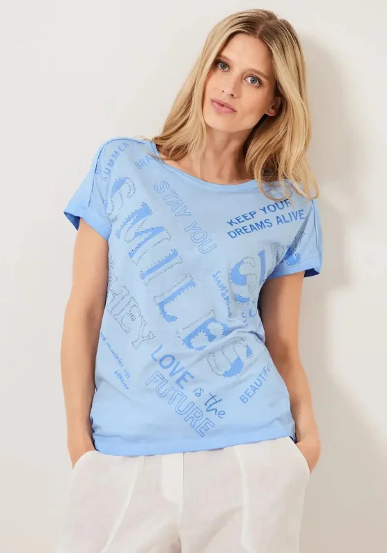 Cecil Text & Rhinestone Print T-Shirt, Tranquil Blue-- Satin Blend Silk Blend Wool Blend