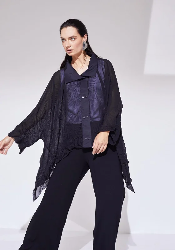 Naya Taffeta Collar Crinkled Shirt, Black-- Print Jacquard Patchwork