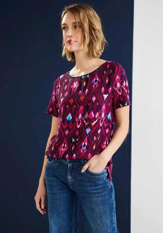 Street One Abstract Print T-Shirt, Tamed Berry-- Elasticated Padded Insulated