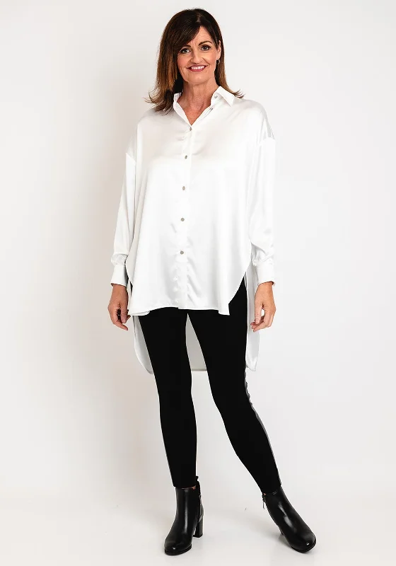 Natalia Collection One Size Long Satin Shirt, White -- Basic T-Shirt Crew Neck Short Sleeve Natalia Collection One Size Long Satin Shirt, White -- Basic T-Shirt Crew Neck Short Sleeve