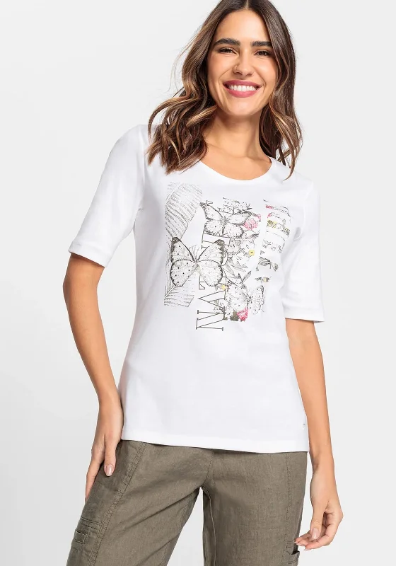 Olsen Butterfly Graphic T-Shirt, White-- Plaid T-Shirt Polka Dot Checkered