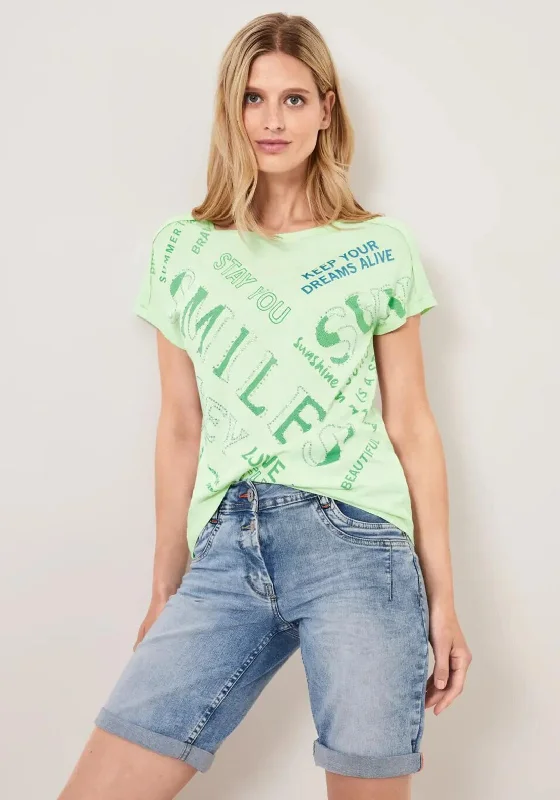 Cecil Text & Rhinestone Print T-Shirt, Fresh Green-- Spandex Blend Rayon Blend Denim Blend Cecil Text & Rhinestone Print T-Shirt, Fresh Green-- Spandex Blend Rayon Blend Denim Blend