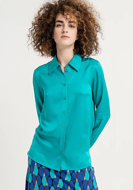 Surkana Button Up Satin Shirt, Turquoise-- Nylon Fabric Polyester Fabric Spandex Fabric Surkana Button Up Satin Shirt, Turquoise-- Nylon Fabric Polyester Fabric Spandex Fabric