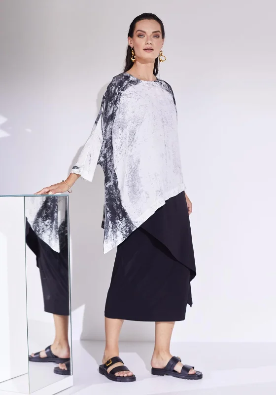 Naya Marble Print Side Dip Hem Shirt, Silver-- Terry Blend Velvet Blend Canvas Blend Naya Marble Print Side Dip Hem Shirt, Silver-- Terry Blend Velvet Blend Canvas Blend