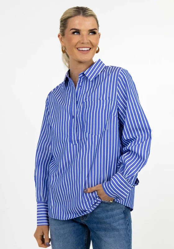Kate & Pippa Cambridge Striped Shirt, Mid Blue & White-- Mesh Blend Leather Blend Suede Blend Kate & Pippa Cambridge Striped Shirt, Mid Blue & White-- Mesh Blend Leather Blend Suede Blend