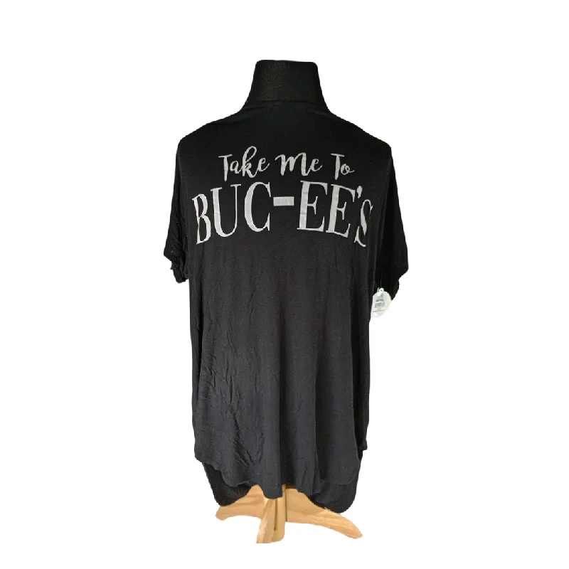 Buc-ee's Black Oversized T-Shirt-- Hooded Caped Shawl Collar