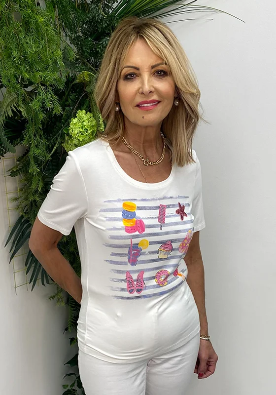 Barbara Lebek Favourites Stripe Graphic T-Shirt, White Multi-- Rayon Velvet Corduroy